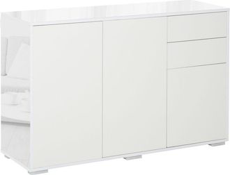 HOMCOM High Gloss Push-Open Side Cabinet w/ 2 Drawer, 2 Door Cabinet for Home Office White