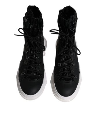 Dolce & Gabbana Mens Black Nylon Galileo High Top Sneakers Shoes Leather