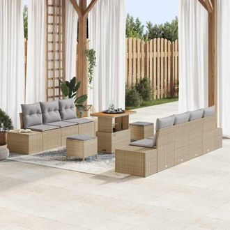vidaXL Conjunto De Sof&aacute; De Jard&iacute;n Con Coj&iacute;n 10 Pcs Beige, Gris Claro Vidaxl