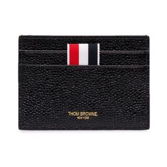 Thom Browne Wallets & Cardholders, female, Black, Size: ONE SIZE Black Leather Card Holder with Logo