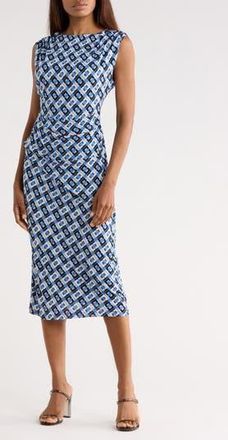 Diane Von F&uuml;rstenberg Darrius Cap Sleeve Ruched Midi Dress in Cane Link Blue at Nordstrom Rack, Size Xx-Small