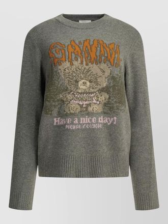 Ganni wool-blend intarsia crew-neck sweater