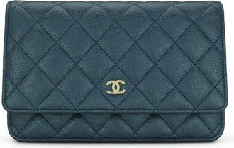 Chanel Teal Caviar Leather Wallet on Chain