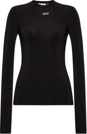 Off-white Long Sleeve Top - Dames - Longsleeves - Zwart - S - Leer - Tops