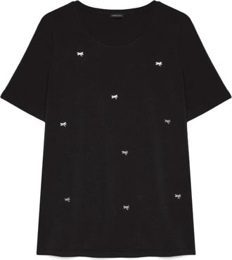 Fiorella Rubino Katoenen T-shirt met Libellenbedel - Dames - T-shirts - Zwart - XS - Katoen - Tops
