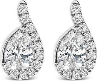 House of Brilliance 14K White Gold 5/8 Cttw Lab Grown Diamond Tear Drop Halo Stud Earring at Nordstrom