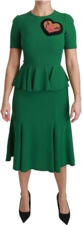 Dolce & Gabbana Mermaid Midi Jurk - Dames - Casual kleedjes - Groen - 3XS - Katoen - Kleedjes