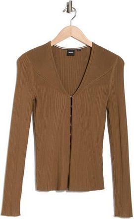 BOSS Forama Rib Cardigan in Open Brown at Nordstrom Rack, Size X-Small