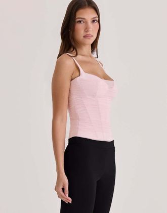 House of CB Lini - Top a corsetto in rete rosa