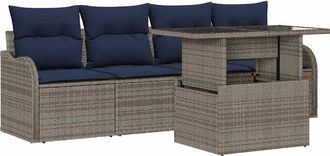 vidaXL Conjunto De Sof&aacute; De Jard&iacute;n 5 Uds. Gris Rat&aacute;n Sint&eacute;tico Vidaxl