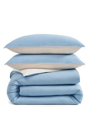 DKNY Reversible Vintage Washed Cotton Comforter & Sham Set in Blue/ivory at Nordstrom, Size Full/queen