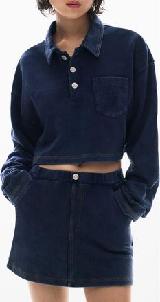 Desigual Cotton Crop Polo Sweatshirt in Navy at Nordstrom, Size Medium