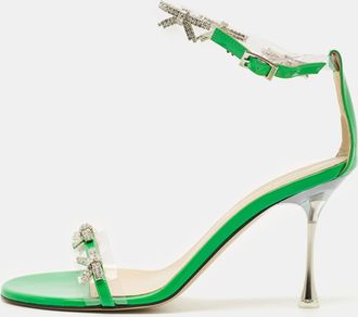 Mach & Mach Green Patent Leather And Pvc Floating Crystal Bow Sandals