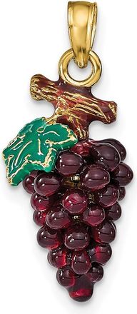 Diamond2Deal 14k Yellow Gold 3-D Purple and Green Enameled Grapes with Stem and Leaf Charm Pendant