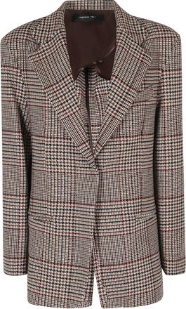Federica Tosi Brown Plaid Oversized Notch Collar Wool-Blend Blazer