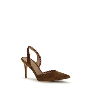 Gianvito Rossi Womens Woven Slingback Suede Heel Brown Calf Leather Bos