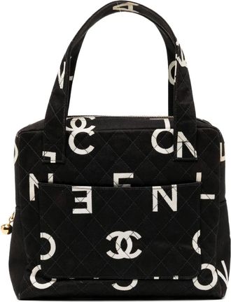 Chanel quilted fabric logo tote bag - Black