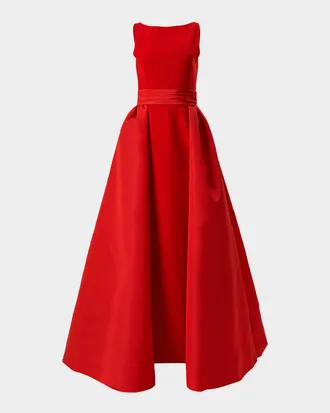 Carolina Herrera Sleeveless Boatneck Silk Overskirt Column Gown