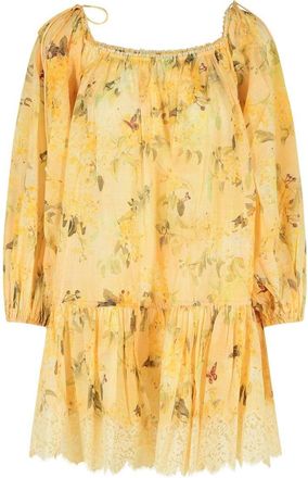 Zimmermann Cascadian Yellow Cotton Mini Dress Botanical Flora