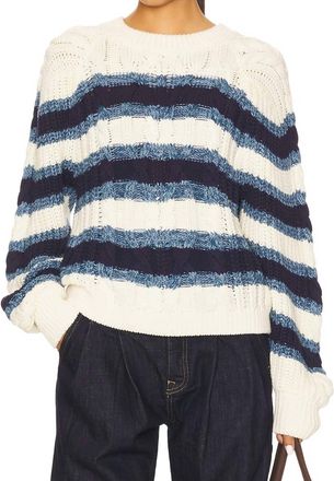 Free People Frankie Cable Striped Pullover In Ivory Combo