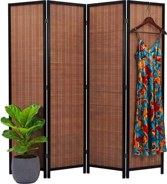 Relaxdays Biombo Relaxdays, 4 Paneles, Separador De Ambientes Plegable (al X An): 170 X 160 Cm, Bamb&uacute;, Sal&oacute;n, Interior, Marr&oacute;n