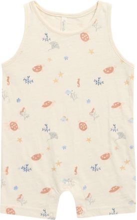 Rylee + Cru Aquatic Print Sleeveless Cotton Romper in Natural at Nordstrom, Size 12-18M