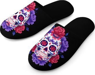 Generic Halloween Skull Mens Slippers Warm Non-Slip Houes Shose Spa Slipper for Home Bedroom