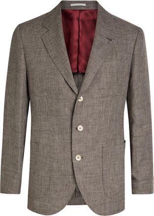 Brunello Cucinelli Houndstooth Linen Blazer - Grey - 52 (IT52 / XL)