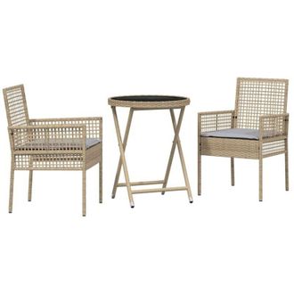 vidaXL Juego Bistro De Jard&iacute;n 3 Pcs Beige Polirat&aacute;n Vidaxl