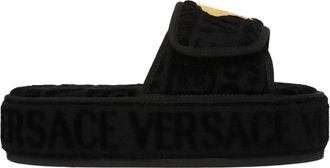 Versace Zwarte Barok Slippers met Medusa Embleem - unisex - Sandalen - Zwart - 41 EU - Katoen - Schoenen