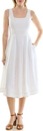 Nicole Miller Twill Fit & Flare Tank Dress in Brilliant White /Warm Sand at Nordstrom Rack, Size X-Large