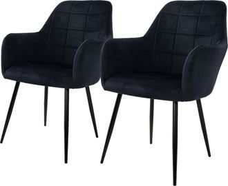 ECD Germany Juego De 2 Sillas De Comedor - Con Respaldo Y Reposabrazos - Asiento De Terciopelo Tapizado Negro- Estilo N&oacute;rdico - Con Patas De Metal - Asiento De Co