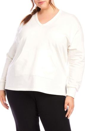 Karen Kane V-Neck Sweatshirt in Cream at Nordstrom, Size 2X