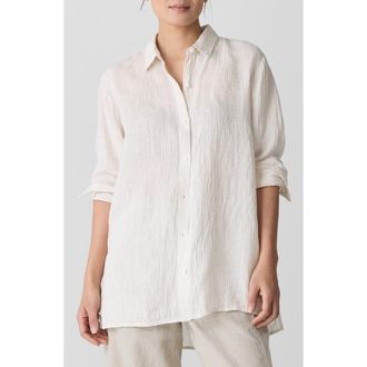 Eileen Fisher Classic Collar Organic Linen Long Sleeve Button-Up Shirt in Chalk at Nordstrom Rack, Size X-Large