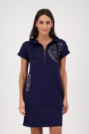 Monari Shirtkleid MONARI Kleid Uni Emblem, Damen, Gr. 36, N-Gr, blau (navy blau), Sweatware, Obermaterial: 80% Baumwolle, 20% Polyester, unifarben, regular f
