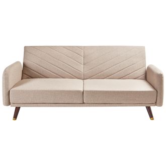 Beliani Beliani - Sof&aacute; Cama 3 Plazas De Lino Sint&eacute;tico Marr&oacute;n Claro Madera Oscura Reclinable Senja