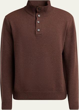 Brioni Mens Cashmere Button Mock-Neck Sweater