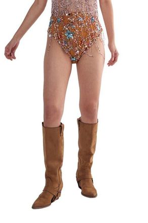 NASTY GAL Star Embellished Tassel Booty Shorts in Orange at Nordstrom, Size 10