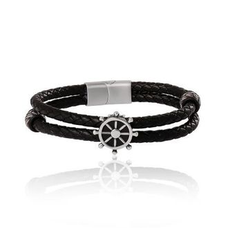 Lucky Brand Nautical Wheel Black Braided Leather Bracelet at Nordstrom