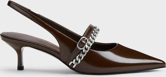 Charles & Keith Georgie Chain Slingback Kitten Heels