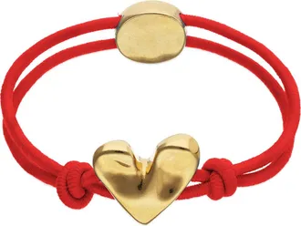 UNOde50 Elastic Thread Bracelet with 18K Gold-Plated Heart in Red at Nordstrom, Size Medium
