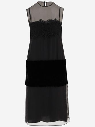 Ferragamo Acetate And Silk Dress With Inlays