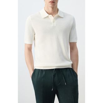 Mango Structured Polo Shirt in Off White at Nordstrom, Size Small