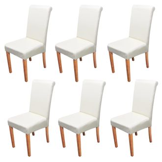 Hhg Hhg - Lote De 6 Sillas De Comedor Silla De Cocina Novara Ii, Cuero, Crema, Patas Claras