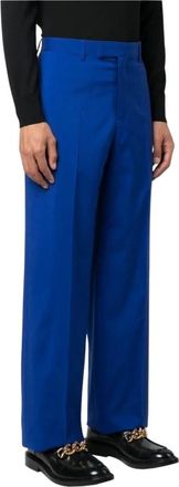 Versace Wide Trousers, male, Blue, M, Silk Blend Wool Wide Leg Trousers