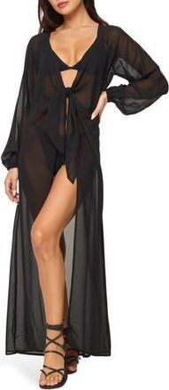 L*Space Anna Floral Tie Front Maxi Cover-Up Dress in Black at Nordstrom Rack, Size Medium