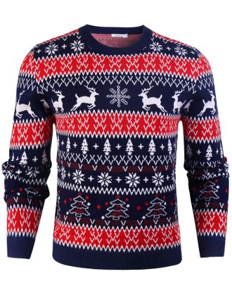 iClosam Mens Christmas Jumpers Sweater Long Sleeve Pullover Unisex Novelty Casual Knitwear Top Navy Blue S