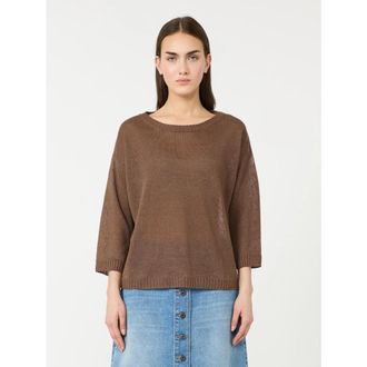 Max Mara Short Over Knit - Dames - Ronde hals truien - Bruin - S - Linnen - Truien & Vesten