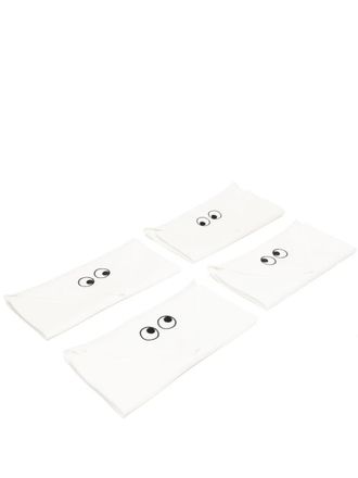Anya Hindmarch embroidered-motif linen napkins (set of four) - unisex - Linen/Flax - One Size - White