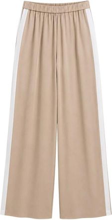 Elisabetta Franchi Broeken, Dames, Beige, XS, Pantal&oacute;n Palazzo Fluido con Banda Lateral